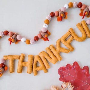 THANKFUL Felt Word Garland | Pink Thanksgiving Turkey garland | Thanksgiving decor | Turkey Garland | Thanksgiving banner | Felt Turkey