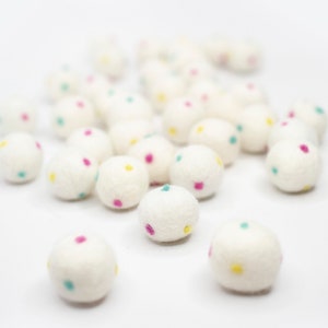 Pink, Aqua & Yellow Dot Felt Balls -100% Wool Felt Poms -Yellow Wool Felt Poms *Pom Garland -Felt Ball Garland -Dot ball -White felt balls