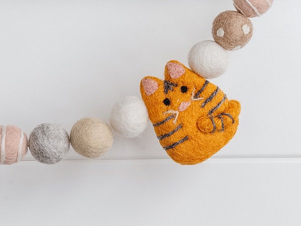 Gold Kitty Garland | Felt Kitty Cat | Girls Room | Kitty theme | Felt Ball Garland | Pink decorations | Neutral Pink Decor