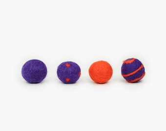 Purple with Orange Polkadots Felt Balls -100% Wool Felt Pom Poms -Purple Wool Felt Balls *Pom Garland - Diy Felt Ball Garland -polkadot Poms