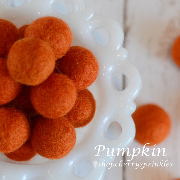 PUMPKIN Orange Felt Balls | 2.5 cm Pom Balls | 100% Wool Felt Balls | Felt Pom Poms | Loose Felt Balls | DIY Pom Garland | Wholesale