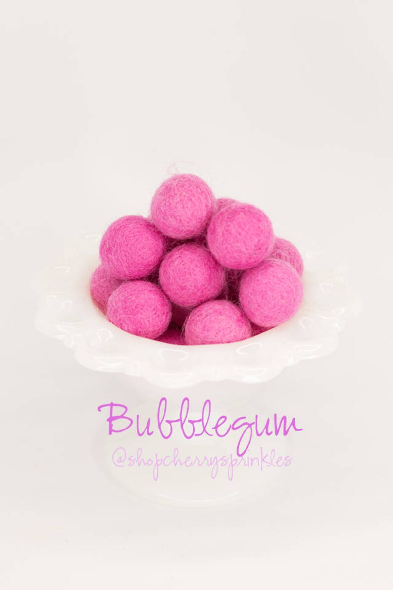 Bubblegum Pink Felt Balls 2CM 100% Wool Felt Poms Pink Wool Felt Balls Pom Garland Felt Ball Garland Polkadot image 6