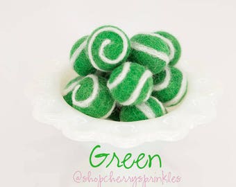 Green Swirl Felt Balls -100% Wool Felt Poms -Green Wool Felt Poms *Christmas Garland -Felt Ball Garland -Swirl balls -Christmas decor