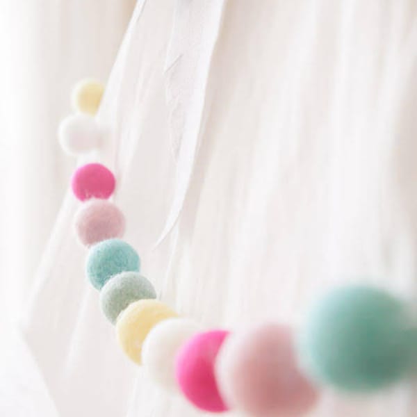 Dippin Dots Felt Ball Garland: Spring Pastel Pom Decor