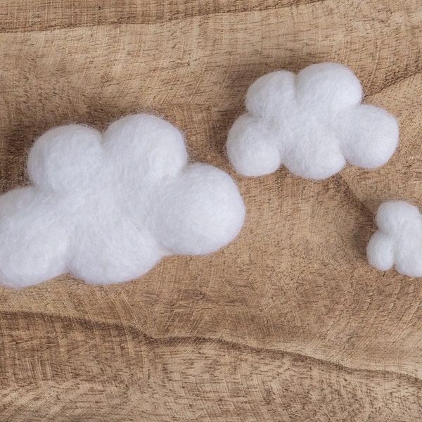 Mini Size White Felt Clouds -White felt Baby Mobiles -Nursery Decor -White Felt Shapes -Over the Rainbow decor -White Decor