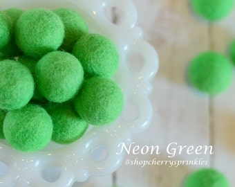 Neon Green Balls | 2.5 cm Pom Balls | 100% Wool Felt Balls | Felt Pom Poms | Loose Felt Balls | DIY Pom Garland | Wholesale