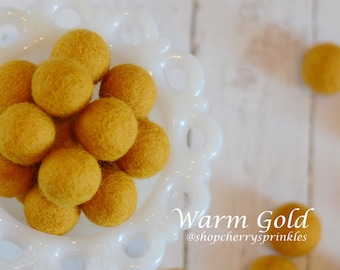 Warm Gold Felt Balls | 2.5 cm Pom Balls | 100% Wool Felt Balls | Felt Pom Poms | Loose Felt Balls | DIY Pom Garland | Wholesale