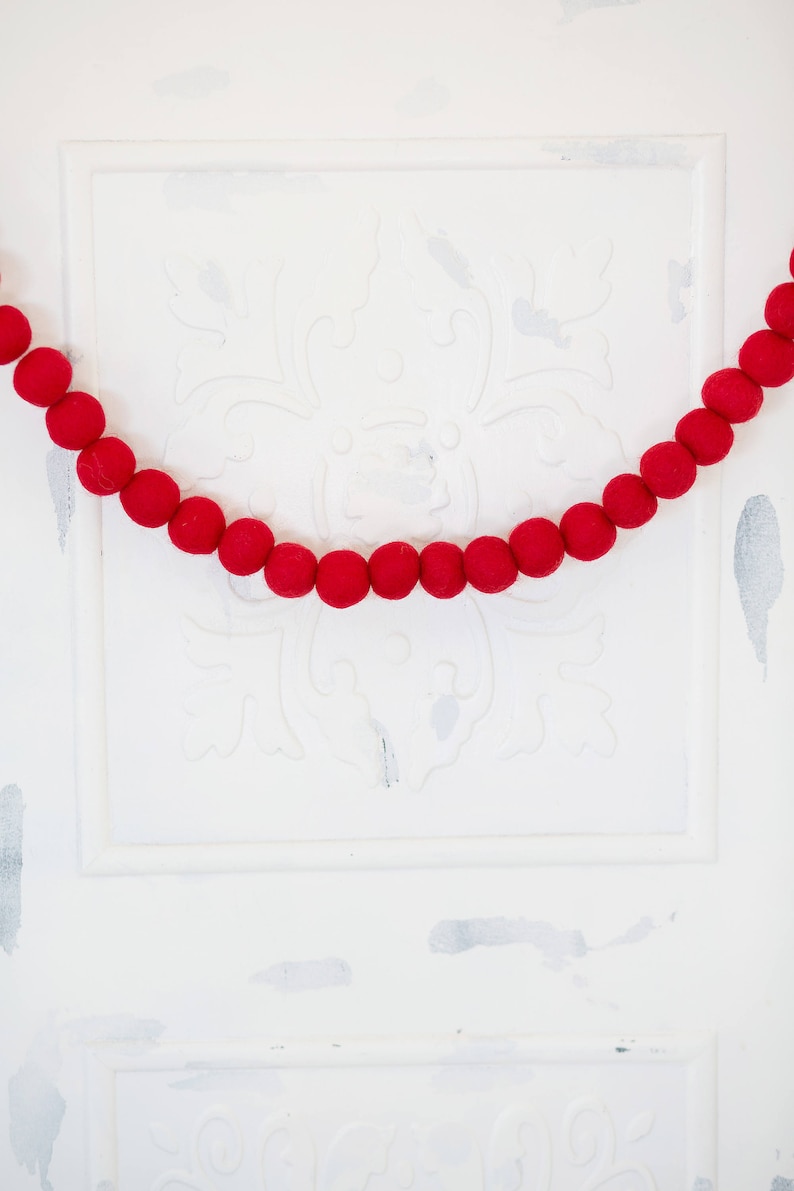 Red Christmas Garland christmas Felt Ball Garland red Felt Etsy