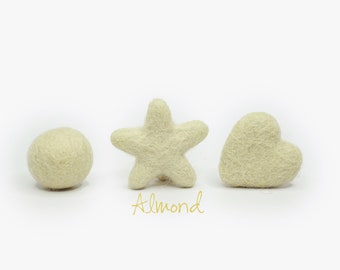 Almond Wool Felt Shapes: Handmade Star, Heart, Pom