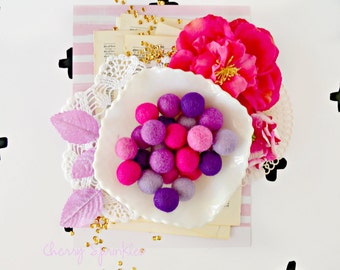 Jewel Tone Felt Poms | Pink and Purple decor | Wool Felt Pom Poms | Choose Color Quantity | DIY Felt Ball Garland | Wholesale Felt Balls
