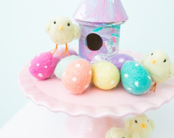 Pastel Felt Easter Eggs: Hand-felted Wool Polka Dot Eggs Decor