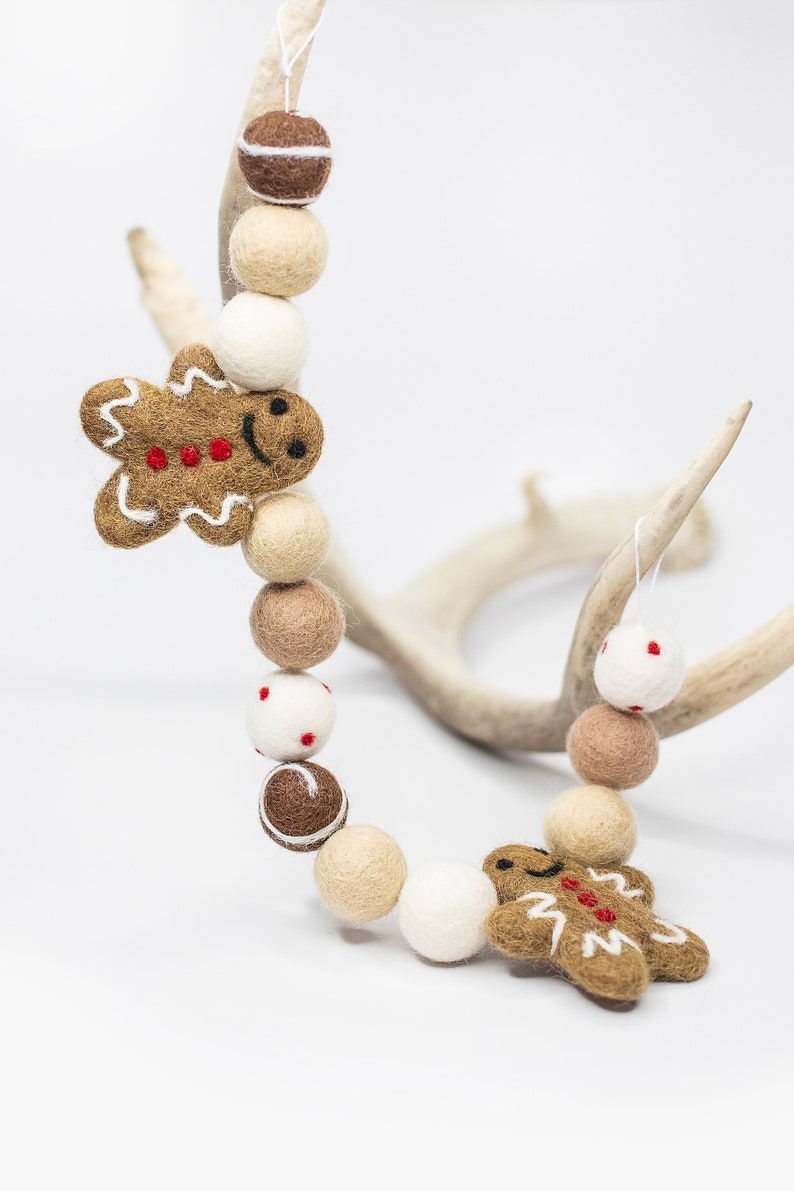 Neutral Gingerbread Garland  Christmas garland  Felt Cookie image 1