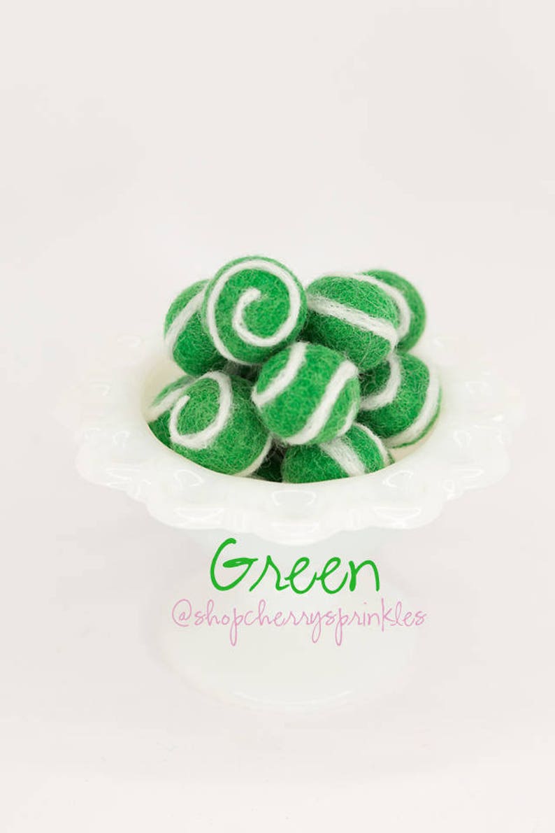 Green Felt Balls 100% Wool Felt Poms Green Wool Felt Poms Christmas Garland Felt Ball Garland Swirl balls image 2