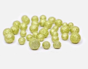 Lime Green Glitter Felt Balls | Glitter Poms | DIY Felt Ball Garland | Handmade Glitter Balls | Glitter Poms