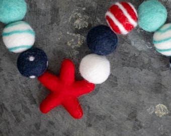 July 4th Stars | Felt Star | Red White & Blue Garland | 4th of July Party | Americana Garland | Felt Ball Garland | Independence Day