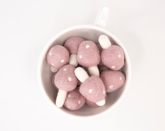 Mini Pink Felt Mushrooms: Boho Woodland Decor