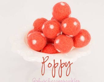 Poppy Felt Balls -100% Wool Felt Poms -Orange Wool Felt Poms *Garland -Felt Ball Garland - Polkadot felt balls *2CM *Halloween