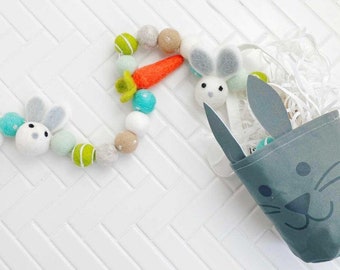 Peter Cottontail | Easter Garland | Felt Bunny | Felt Carrot | Easter Banner| Bunny Banner | Easter Mantle | Blue Felt Ball | Mint Felt Ball