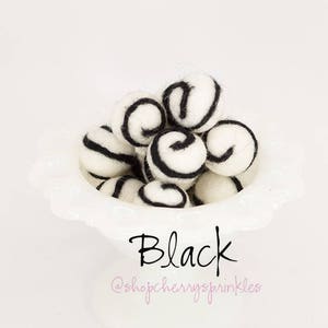 White Black Swirls -Felt Balls *2CM -100% Wool Felt Pom Poms - Black Wool Felt Balls *Pom Garland - Diy Felt Ball Garland -Swirl felt balls