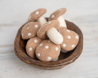 Burlap Tan Flat Top Mushroom | Felt Field Mushrooms | Woodland Decor | mushroom decor | Toadstool | Needle Felt Toadstool | DIY Mobile