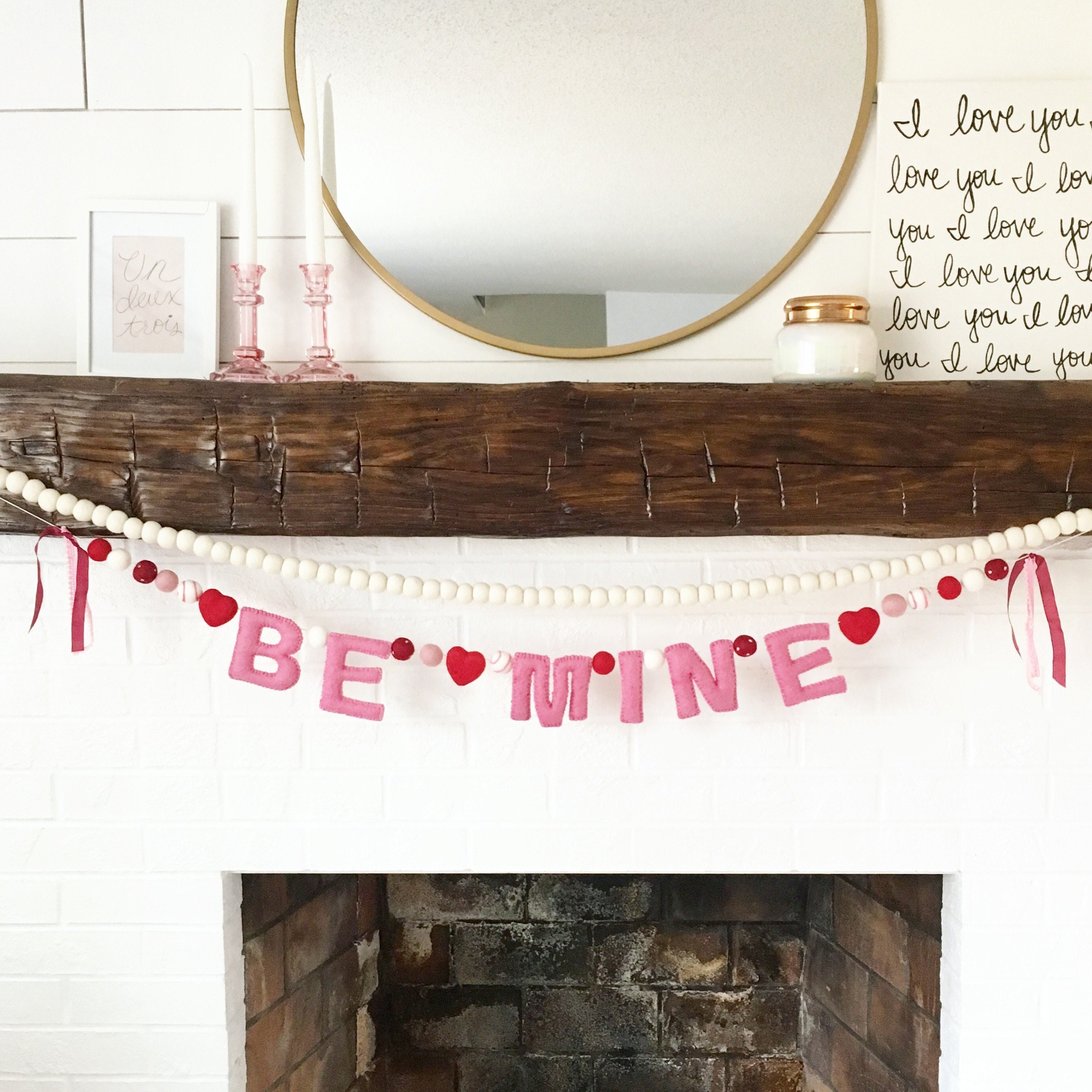 Be Mine Pink Felted Letter Garland hand Stitched Felt Letters Etsy