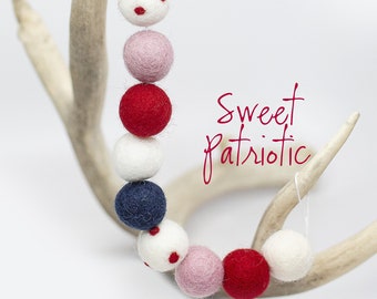 Sweet Patriotic | Red & Pink Garland | 4th of July Party | Americana Garland | Felt Ball Garland | July 4th | Independence Day