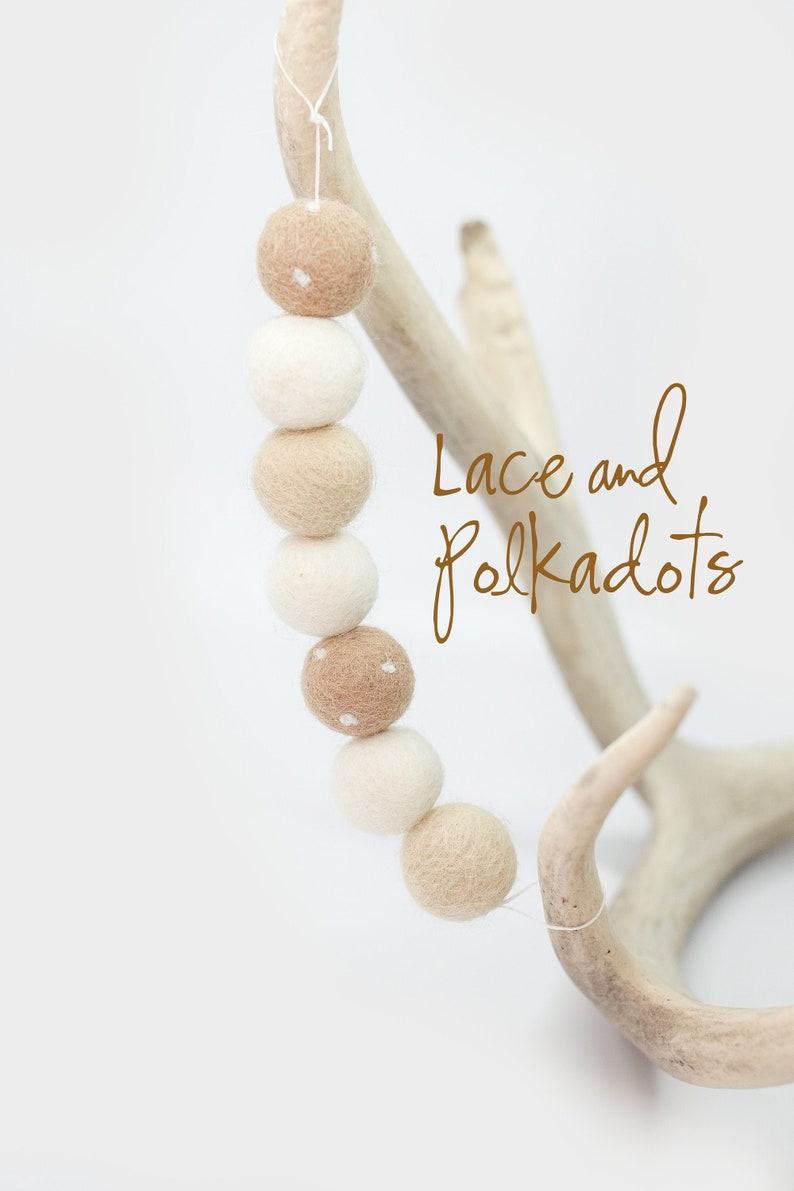 Ivory & Beige Felt Ball Garland: Polkadot Neutral Decor image 1