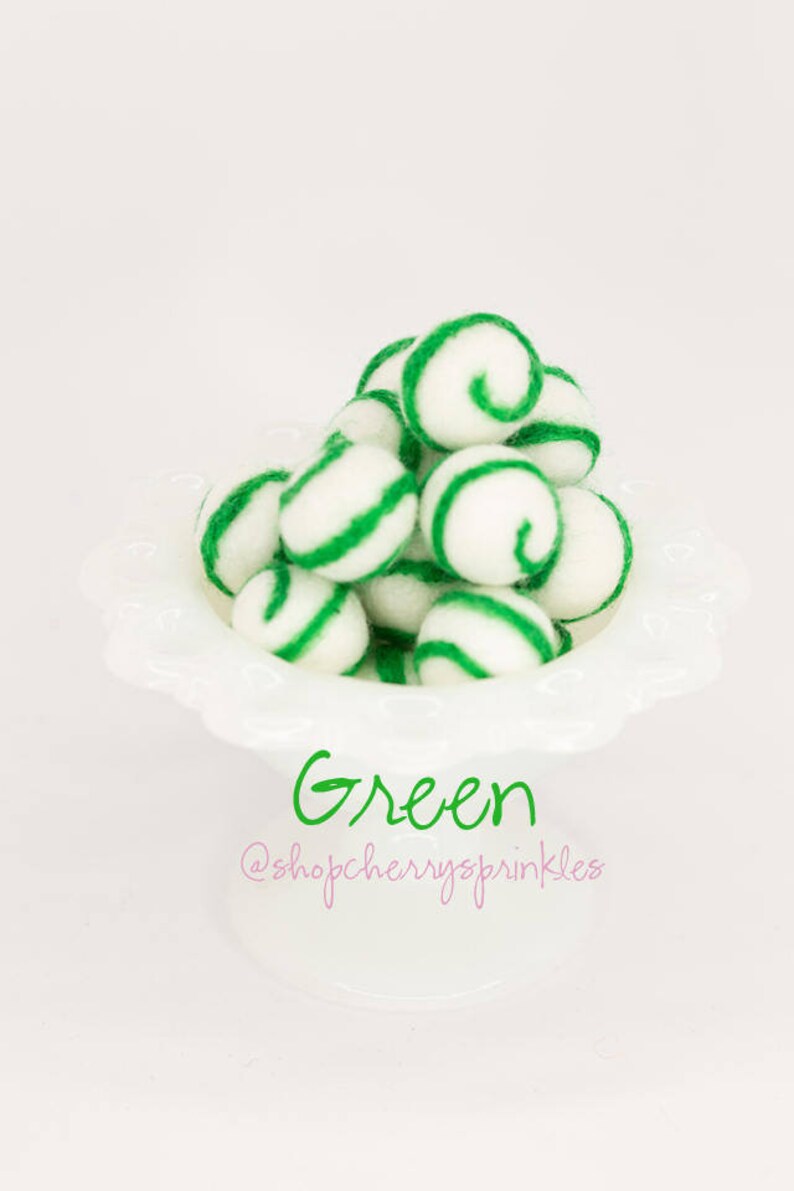 Green Felt Balls 100% Wool Felt Poms Green Wool Felt Poms Christmas Garland Felt Ball Garland Swirl balls image 1