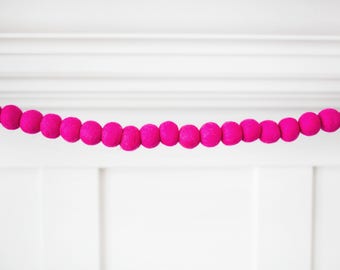 Hot Pink Valentines Garland -Pink Felt Ball garland -Hot Pink Felt Balls -Pink Mantle decor -Pink Tablescape -Be Mine -Pink Pom poms