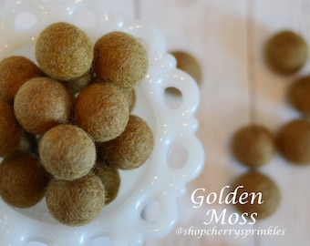 GOLDEN MOSS Felt Balls | 2.5 cm Pom Balls | 100% Wool Felt Balls | Felt Pom Poms | Loose Felt Balls | DIY Pom Garland | Wholesale