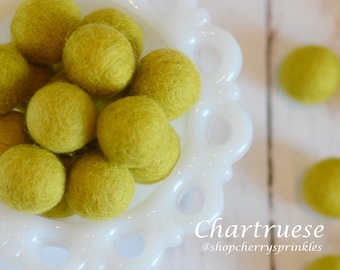 CHARTRUESE Felt Balls | 2.5 cm Pom Balls | 100% Wool Felt Balls | Felt Pom Poms | Loose Felt Balls | DIY Pom Garland | Wholesale