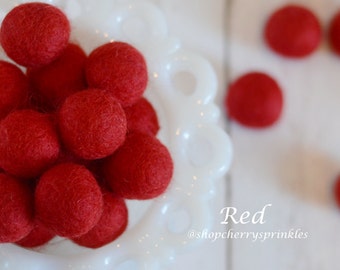 Red Felt Balls | 2.5 cm Pom Balls | 100% Wool Felt Balls | Felt Pom Poms | Loose Felt Balls | DIY Pom Garland | Wholesale