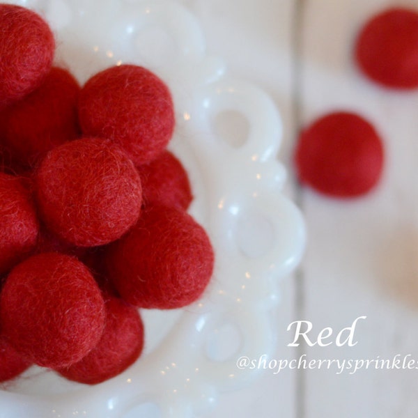 Red Felt Balls | 2.5 cm Pom Balls | 100% Wool Felt Balls | Felt Pom Poms | Loose Felt Balls | DIY Pom Garland | Wholesale