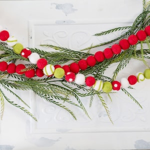 Christmas Felt Ball Garland: Red, Green, and White Holiday Decor