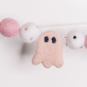 Pink Ghost Garland: Felt Bats, Boho Halloween Decor