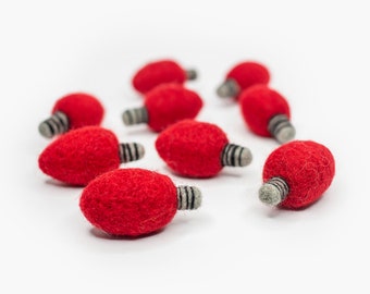 Red Felt Christmas Bulbs -Christmas Lights -Felt Ornaments  Silver tipped felt Lights -Christmas Garland -Christmas Decor -Christmas Lights