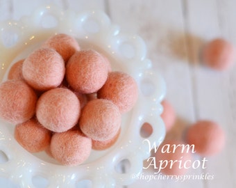 Warm APRICOT -1.0 cm -2cm 100% Wool Felt Balls -Felt Pom Pom *PEACH Wool Balls, DIY Poms Garland -Felt Ball Garland * Wool Balls *Felt Beads