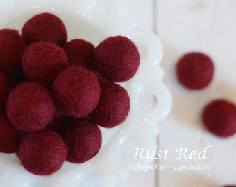 RUST RED Felt Balls | 2.5 cm Pom Balls | 100% Wool Felt Balls | Felt Pom Poms | Loose Felt Balls | DIY Pom Garland | Wholesale