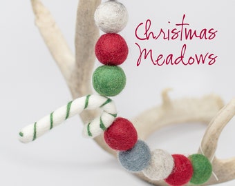 Christmas Felt Ball Garland: Candy Cane Tree Decor