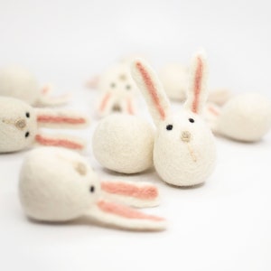 Needle Felted Bunny: White Wool with Salmon Pink Ears