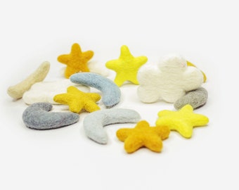 Felt Moons | White Felt Clouds | Baby Mobiles | Nursery Decor | Felt Stars | Astronaut Mobile | Astronaut Decor | Space | Felt Shapes