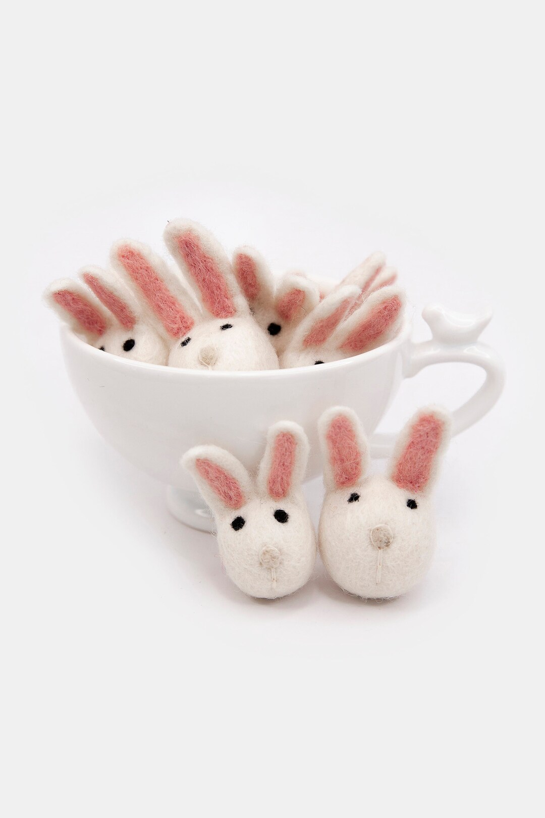 Boho Salmon Pink Bunny needle Felted White Bunny felt Shapes bunny