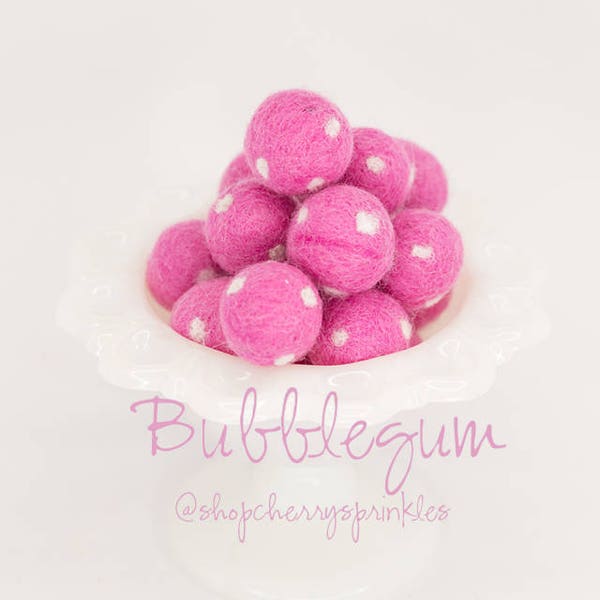 Bubblegum Pink Felt Balls *2CM -100% Wool Felt Poms -Pink Wool Felt Balls *Pom Garland -Felt Ball Garland Polkadot