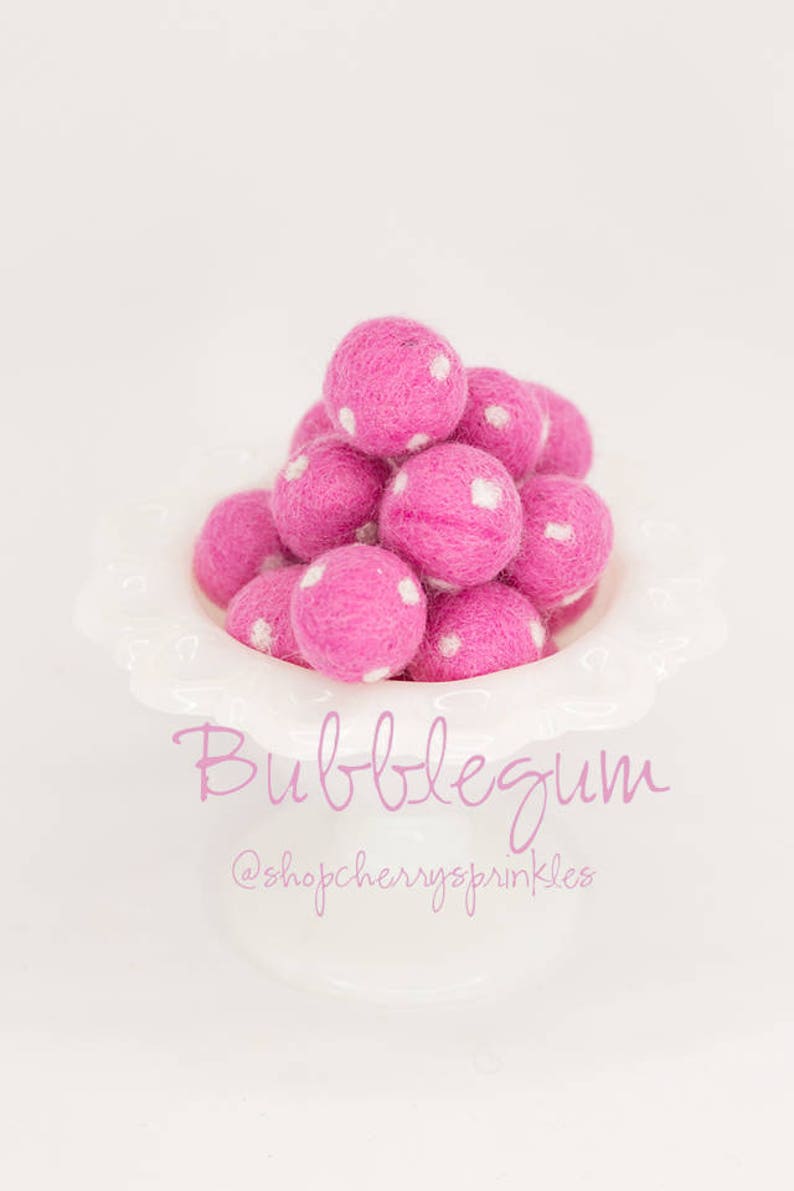 Bubblegum Pink Felt Balls 2CM 100% Wool Felt Poms Pink Wool Felt Balls Pom Garland Felt Ball Garland Polkadot image 1