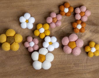 Boho Felt Daisy Flowers: Rust, Mustard, Salmon & Blush Pink