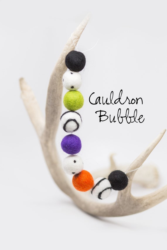 Cauldron Bubble Garland halloween Felt Ball Garland orange Felt