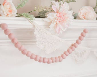 Cherry Blossom -felt ball garland -2cm 100% Wool Felt Balls -Felt Pom Pom *Blush Pink Wool Balls, DIY Pom Pom Garland -Felt Beads *Pink