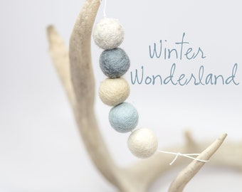 Winter Wonderland | Winter Garland | blue and gray | Blue & Gray decor | Felt Pom | Grey felt balls | Blue Poms | Silver Poms | White Poms