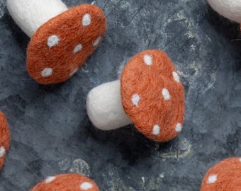 Burnt Coral Flat Top Mushroom | Felt Field Mushrooms | Woodland Decor | mushroom decor | Toadstool | Needle Felt Toadstool | DIY Mobile