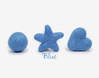 Blue Wool Felt Stars: 4cm Handmade Pom Accessories